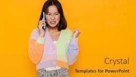  Presentation with asian - PPT theme consisting of young-displeased-asian-girl-frowning background and a  colored foreground