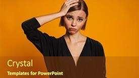  Presentation with headache - Slides with young-displeased-woman-with-headache background and a  colored foreground