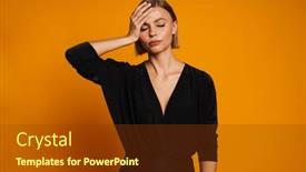  Presentation with headache - Slide deck having young-displeased-woman-with-headache background and a  colored foreground