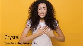  Presentation with sad woman - Beautiful PPT layouts featuring young displeased woman with heartache backdrop and a gold colored foreground