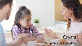  Presentation with breakfast children - Presentation design consisting of young dissatisfied mother talking background and a coral colored foreground