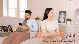  Presentation with scrolling - PPT theme enhanced with young-dissatisfied-woman-in-casualwear background and a coral colored foreground