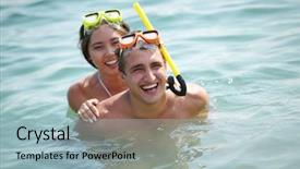  Presentation with divers - PPT layouts having young divers in scuba masks enjoying themselves in water background and a light blue colored foreground