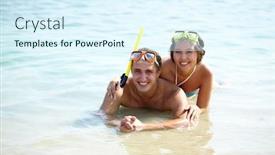  Presentation with divers - Presentation theme enhanced with young divers in scuba masks enjoying themselves in water background and a sky blue colored foreground