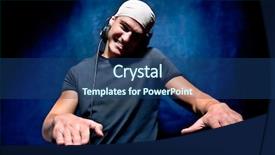  Presentation with blue music - Colorful PPT theme enhanced with young dj is listening to music on his headphones isolated blue background backdrop and a ocean colored foreground
