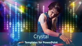  Presentation with disco - Presentation design having young dj playing songs in a disco with light show background and a ocean colored foreground