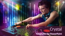  Presentation with disco - Cool new PPT layouts with young dj playing songs in a disco with light show backdrop and a violet colored foreground