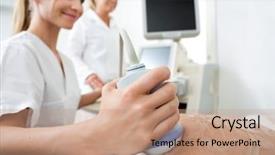  Presentation with pregnant woman doctor - Slide set consisting of young doctor analyzing pregnant woman' background and a coral colored foreground