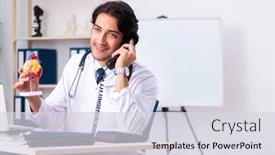  Presentation with cardiologist - PPT theme having young doctor cardiologist working in the clinic background and a light gray colored foreground