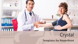  Presentation with pregnant woman in hospital - Amazing slides having checking pregnant woman's blood backdrop and a soft green colored foreground