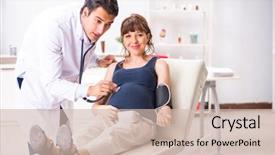  Presentation with medicine pregnant woman - PPT layouts having checking pregnant woman's blood background and a soft green colored foreground