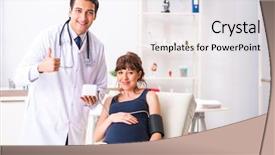  Presentation with pregnant woman in hospital - Slide set consisting of checking pregnant woman's blood background and a light gray colored foreground