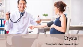  Presentation with blood pressure - Beautiful slide deck featuring checking pregnant woman's blood backdrop and a  colored foreground