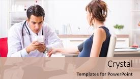  Presentation with pregnant woman doctor - PPT theme with checking pregnant woman's blood background and a soft green colored foreground