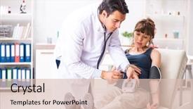  Presentation with pregnant woman doctor - Presentation enhanced with checking pregnant woman's blood background and a lemonade colored foreground