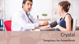  Presentation with blood pressure - Audience pleasing presentation theme consisting of checking pregnant woman's blood backdrop and a soft green colored foreground