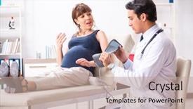  Presentation with medicine pregnant woman - Audience pleasing slides consisting of checking pregnant woman's blood backdrop and a coral colored foreground