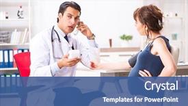  Presentation with pregnant woman in hospital - Audience pleasing PPT theme consisting of checking pregnant woman's blood backdrop and a ocean colored foreground