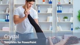  Presentation with chiropractor - Audience pleasing theme consisting of young-doctor-chiropractor-massaging-female backdrop and a seafoam green colored foreground