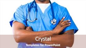  Presentation with scrubs - Presentation enhanced with young doctor dressed in blue scrubs background and a red colored foreground