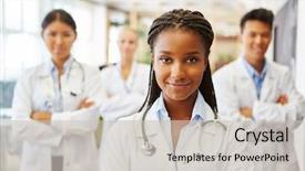  Presentation with apprenticeship - Slide set featuring young doctor from africa background and a soft green colored foreground