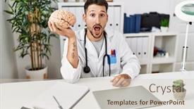  Presentation with medical brain - Presentation theme consisting of young-doctor-holding-brain background and a  colored foreground
