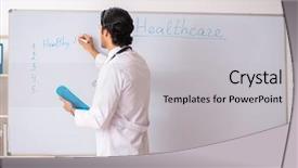  Presentation with whiteboard - Slide set enhanced with young doctor in front background and a light gray colored foreground