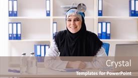  Presentation with hijab - Theme consisting of young-doctor-in-hijab-working background and a coral colored foreground