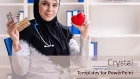  Presentation with hijab - PPT theme having young-doctor-in-hijab-working background and a soft green colored foreground