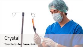  Presentation with infusion - PPT layouts enhanced with young doctor in infusion concept background and a light gray colored foreground