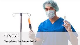  Presentation with infusion - Beautiful PPT theme featuring young doctor in infusion concept backdrop and a white colored foreground