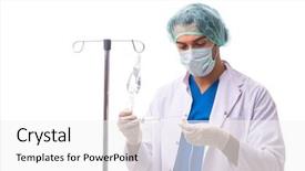  Presentation with infusion - Slide set with young doctor in infusion concept background and a white colored foreground