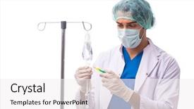  Presentation with infusion - PPT theme consisting of young doctor in infusion concept background and a white colored foreground