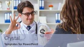  Presentation with medical concept - Cool new PPT theme with young-doctor-in-medical-insurance backdrop and a light blue colored foreground