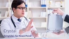  Presentation with fraud - Amazing slide deck having young-doctor-in-medical-insurance backdrop and a sky blue colored foreground