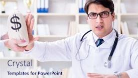  Presentation with medical concept - PPT theme featuring young-doctor-in-medical-insurance background and a sky blue colored foreground