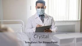  Presentation with data medical - Beautiful theme featuring young-doctor-in-whitecoat backdrop and a light gray colored foreground