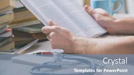  Presentation with exam - PPT theme enhanced with young-doctor-is-learning background and a seafoam green colored foreground