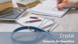  Presentation with exam - Presentation design consisting of young-doctor-is-learning background and a seafoam green colored foreground