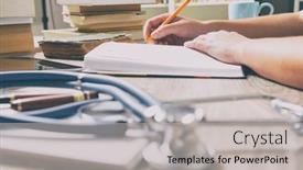  Presentation with exam - Amazing presentation theme having young-doctor-is-learning backdrop and a light gray colored foreground