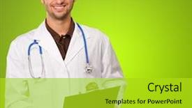  Presentation with green - Beautiful presentation theme featuring young doctor isolated on green backdrop and a yellow colored foreground