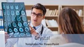  Presentation with computer tomography - Cool new presentation with young-doctor-looking-at-computer backdrop and a light blue colored foreground