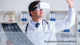  Presentation with mri - PPT theme featuring young-doctor-looking-at-mri background and a light blue colored foreground