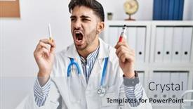  Presentation with medical concept - Presentation featuring young-doctor-man-holding-electronic background and a  colored foreground