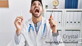  Presentation with electronic - Slide deck featuring young-doctor-man-holding-electronic background and a light gray colored foreground