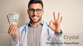  Presentation with dollar sign - Amazing presentation having young-doctor-man-holding backdrop and a soft green colored foreground