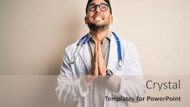 Presentation with praying hands - Amazing presentation theme having young-doctor-man-wearing-glasses backdrop and a soft green colored foreground