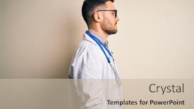  Presentation with glasses - PPT theme featuring young-doctor-man-wearing-glasses background and a soft green colored foreground