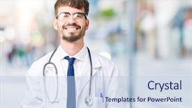  Presentation with doctor in hospital health insurance related icons healthcare person saving medical - Theme with young doctor man wearing hospital background and a  colored foreground