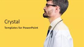  Presentation with hospital - Presentation design consisting of young doctor man wearing hospital background and a yellow colored foreground